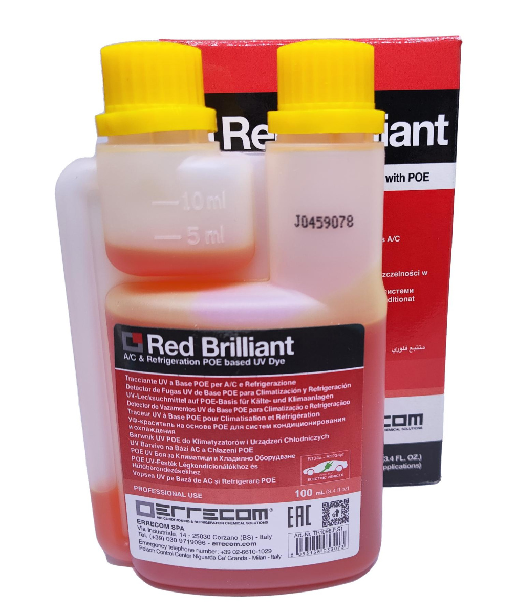 Ультрафиолетовая жидкость для системы автомобильного кондиционера с POE 1234yf и гибридных / электромобилей Errecom Red Brilliant 100 мл