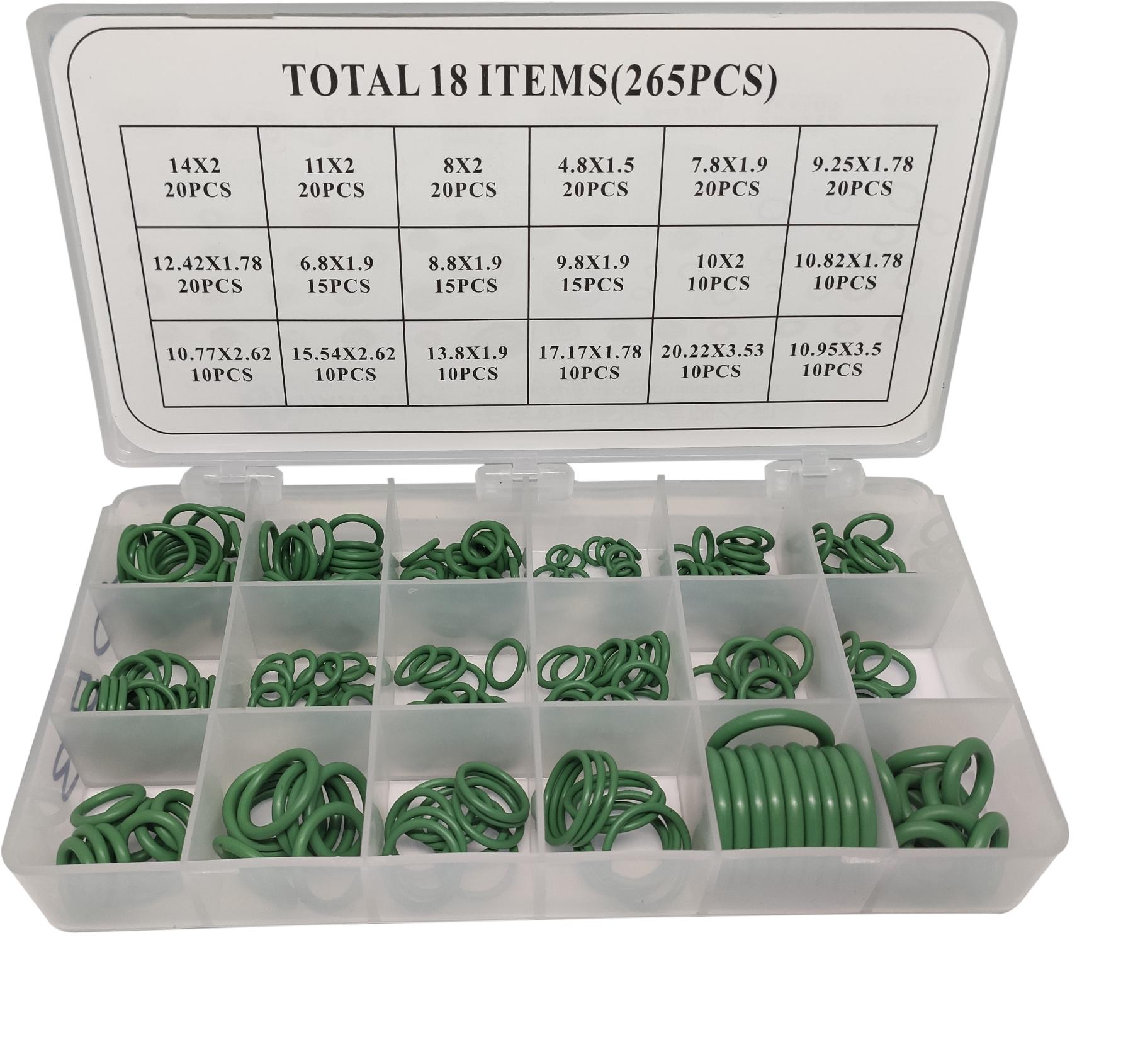 Набор зелёных уплотнительных колец NBR для системы автокондиционера: 265 штук, 18 размеров