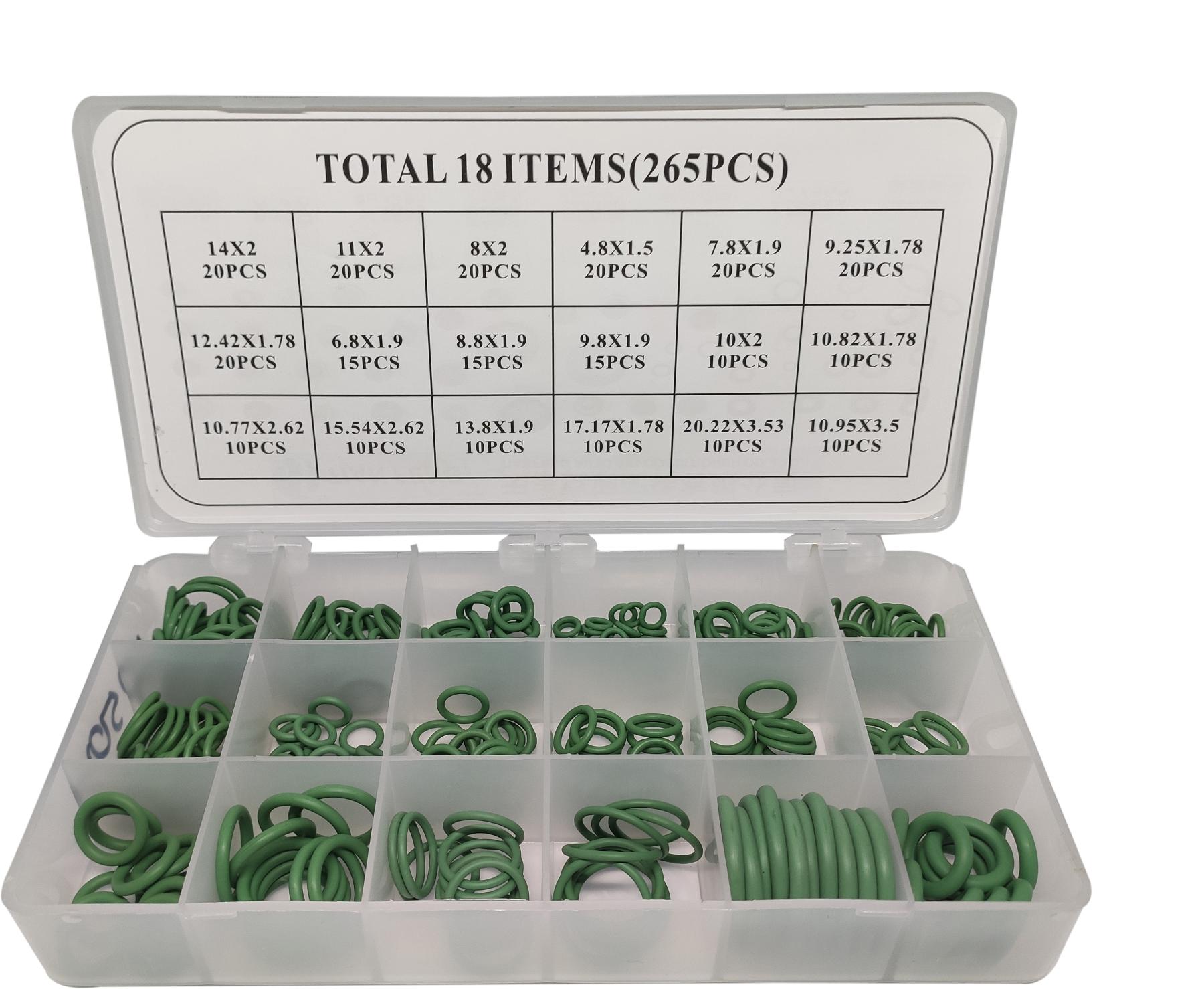 Набор зелёных уплотнительных колец HNBR для системы автокондиционера: 265 штук, 18 размеров