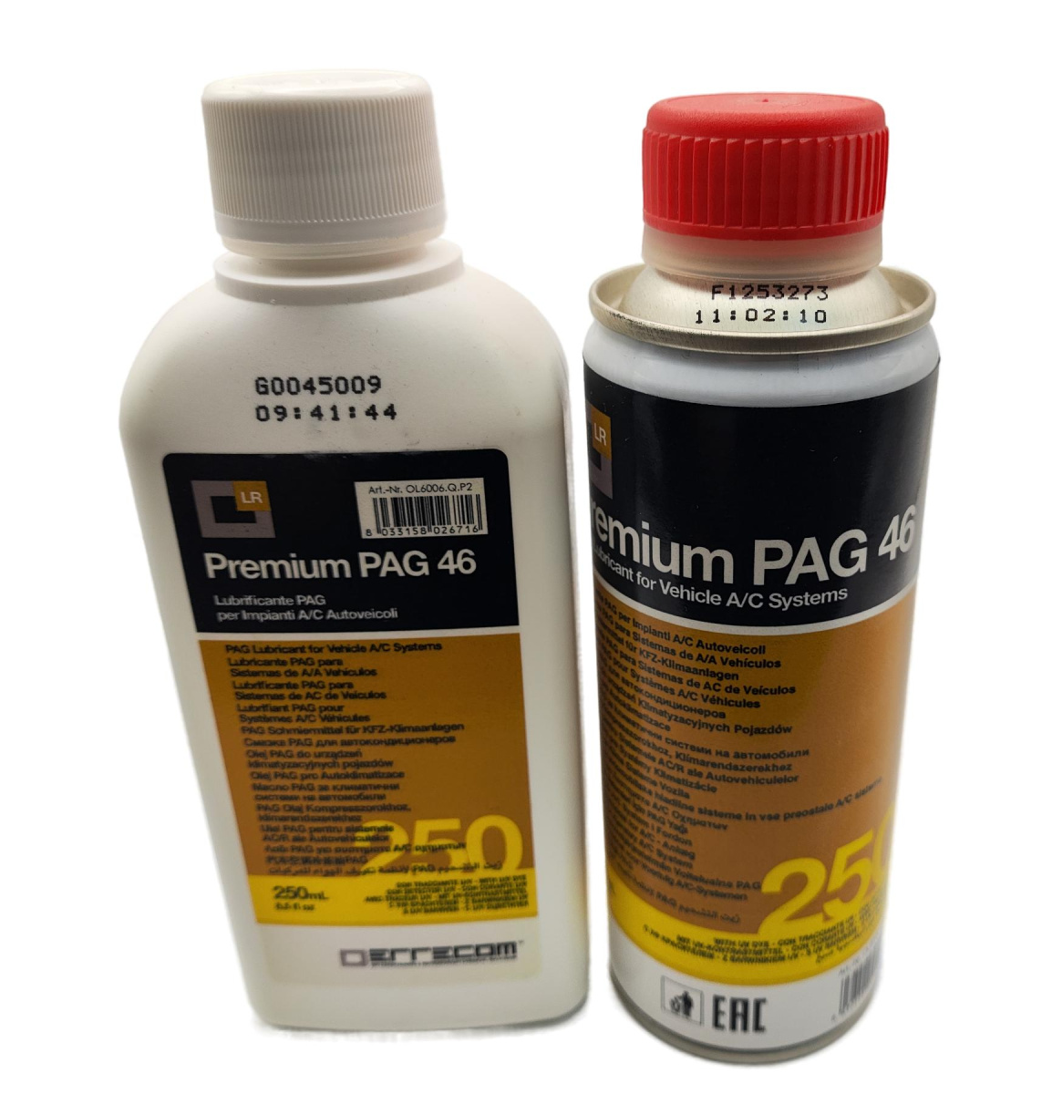 Масло для компрессора кондиционера Errecom Premium PAG 46 с ультрафиолетовой добавкой, 250мл; аналог ND-Oil 8, SP-10, Atmos GU10, RL897