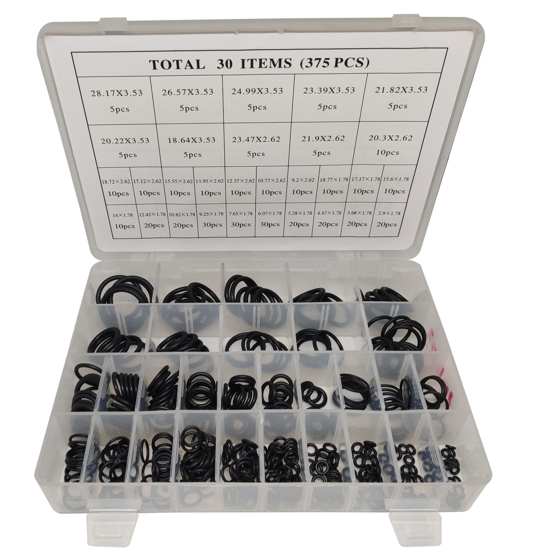 Набор черных уплотнительных колец NBR для системы автокондиционера: 370 штук, 30 размеров